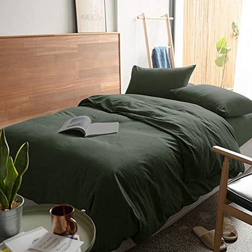 Mixinni Solid Dark Green 3 Piece Duvet Cover Set 1