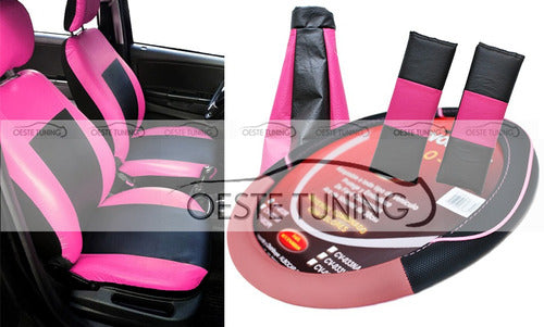 Oeste Tuning Auto Covers Set Pink + Steering Wheel Cover + Gear Shift Cover + Seat Belt Covers 0