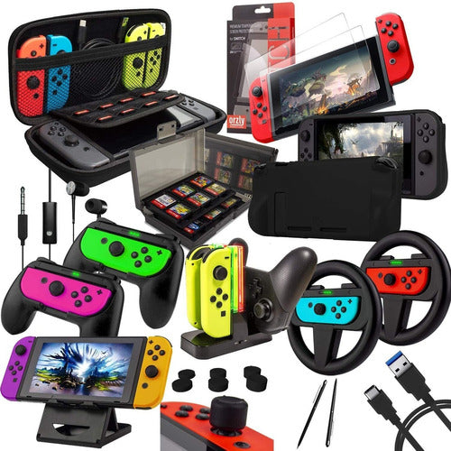 Orzly Switch Accessories Bundle - Pack De Accesorios Para Nintendo Switch (Negro) 0