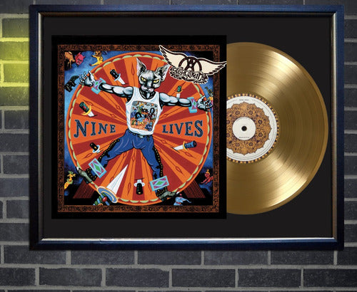 Aerosmith Nine Lives LP Cover with Gold Vinyl Display 0