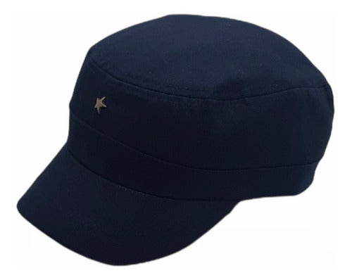 Military Style Short Visor Cap with Metal Star Applique Cotton Gabardine 6