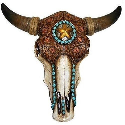 Ll Home 12699 Bull Skull Con Decoracion De Casa De Cuero Tr 0