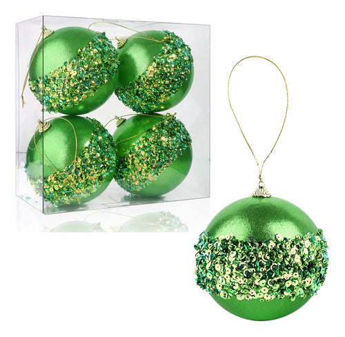 4-Piece 4" Green Christmas Ball Ornaments Set 0