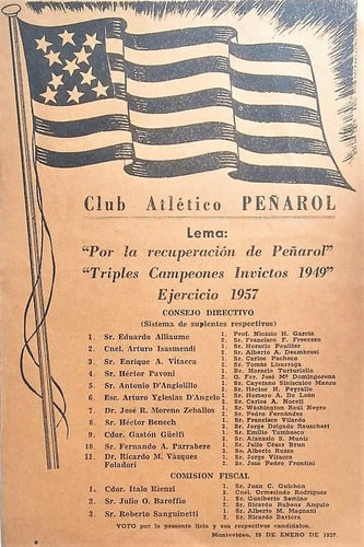 Lista Club Peñarol 1957 Con Ctor. Gastón Guelfi En 9o. Lugar 0