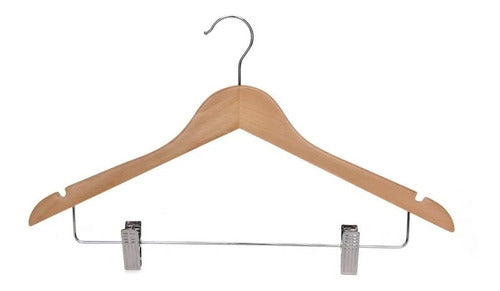 Euro Wooden Hangers Polished with Chrome Clips X20 Unid 1