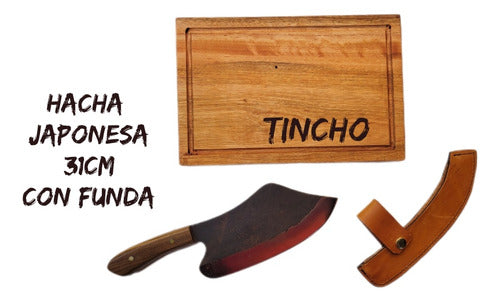 Maderasartesanales Rustic Grilling Set - Wood Cutting Board & Japanese Hatchet Gift 6