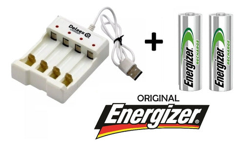 Pilas Recargables Aa Set X2 Energizer 1300 Mah Con Cargador 1