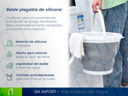 SM-IMPORT Foldable Silicone Bucket 5L with Hanging Hole and Handle 1