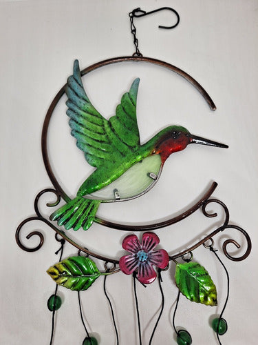 Móvil Colibrí Con Hojitas De Colores. Metal Y Vidrio. 5