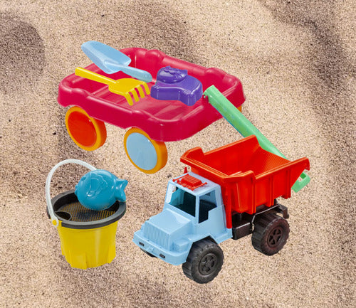 JNG Beach Set Dump Truck and Cart with Bucket and Shovel 1