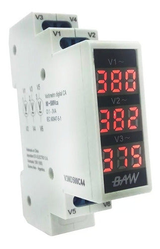 Digital Three-Phase Voltmeter 1 Module Din Baw V3md500 1