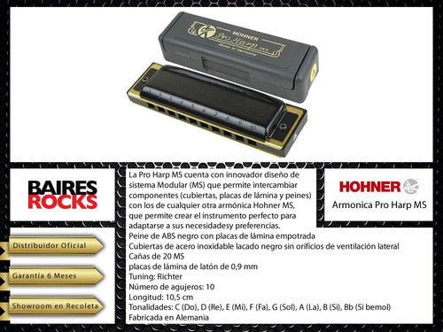 Hohner Pro Harp Diatonic Harmonica 20 Voices in A 1