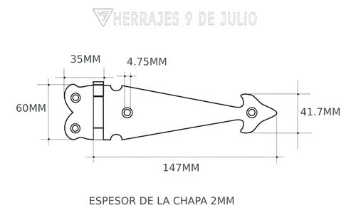 H9J-35 Bisagra Colonial Tipo Hierro Forjado Grande 165x60mm 1