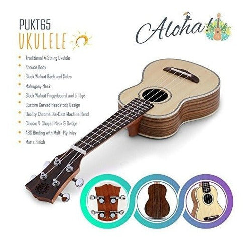 Pyle Spruce Wood Soprano Ukulele Spruce Face 2