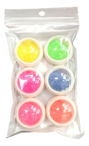 M.I Pack X6 Neon Glitter Powders for Nails Makeup Decoration 2