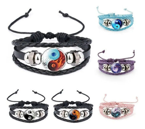 IV Store Pulsera Cuero Trenzado Yin Yang Árbol De La Vida Marrón 1