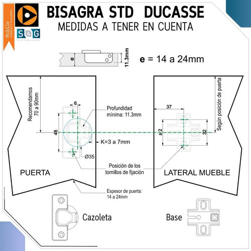 Ducasse Bisagra Cazoleta 35 Mm Std Puerta Mueble X 10 Un 5