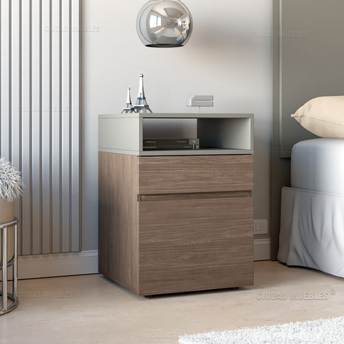 Modern Functional Bedside Table with Drawer and Door by Ciudad Muebles 2