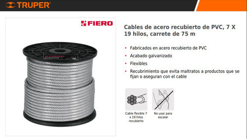 Fiero Rollo Cable Acero Forro PVC 3/16 (4,7 Mm) 75 Mt 1