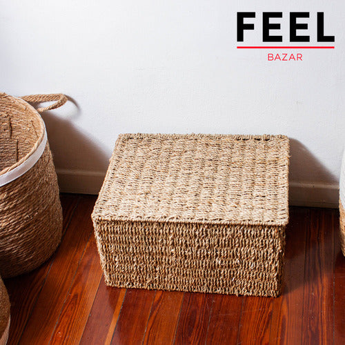 Feel Bazar Cajon Canasto Cesto Mimbre N5 Organizador Con Tapa Y Manija 2