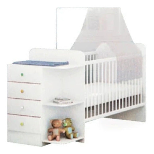 Cuna Dormitorio Infantil 4 Cajones Repisa Blanco 411 0