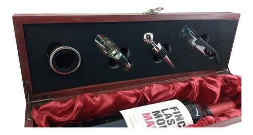 Set De Vino Estuche Madera Accesorios + Finca Las Moras Malb 3