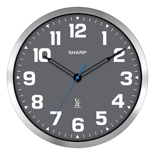 ~? Reloj De Pared Analógico Atómico Sharp - Cara Gris De 12 0