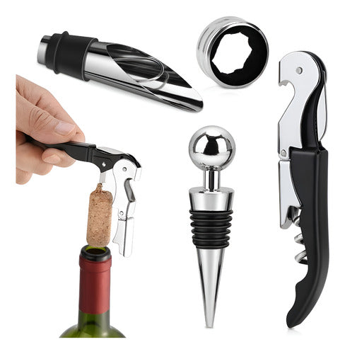 Kit Saca Corcho Servidor Vino Tapon Anillo Especial Regalo 0