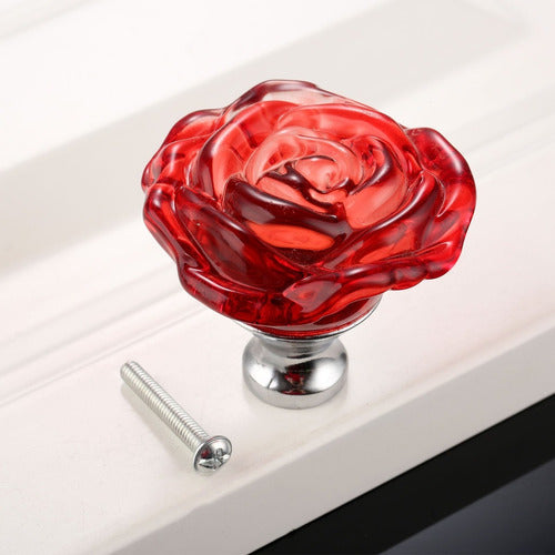 SZ 5Pcs Crystal Rose Glass Cabinet Knob, Drawer Pull Handle, Kitchen Door/Wardrobe Knobs, Diameter: 1.97'' Red 3