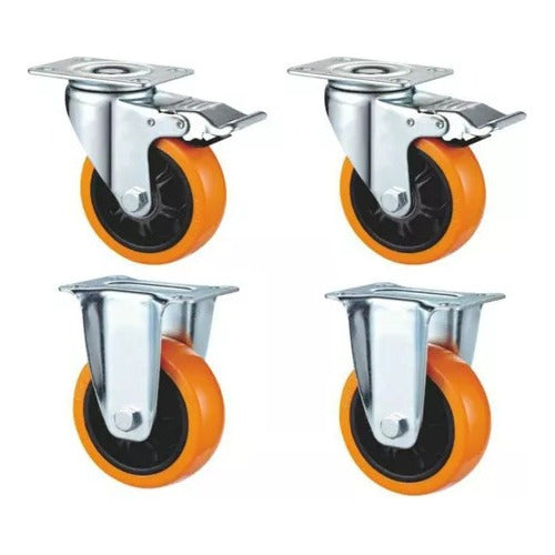 Oxen Polyurethane Wheels 75mm - 2 Fixed and 2 Swivel with Brake 0