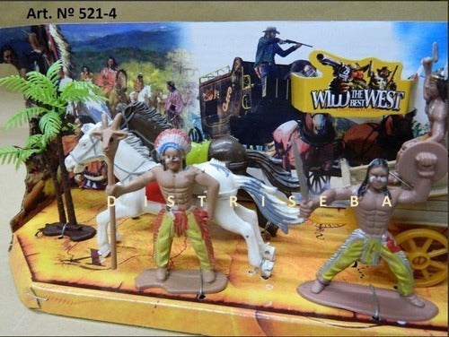 Indians Cowboys Cart Set Figures - Bazopf 6