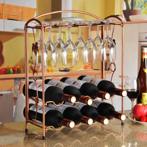 Organizador De Acero Para 8 Botellas Y 8 Copas De Vino 2