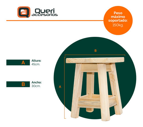 Queri Accesorios 3 High Stool Bench Natural Pine 45cm 2