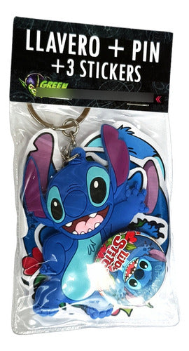 Pack of Keychain + Pin + Stickers Stitch Disney Lilo And Stitch 0