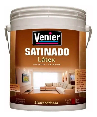 Venier Satin Latex Paint - White Interior/Exterior Washable Anti-fungal 1L 1