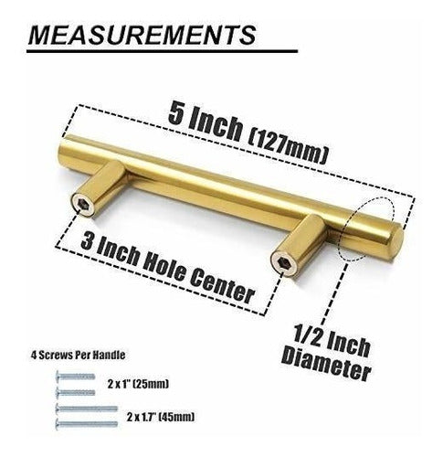 Tiradores De Mueble 127mm (76mm E/aguejros) Dorado X 10u 2