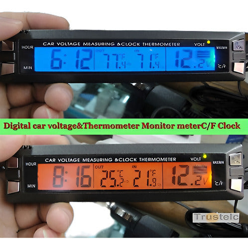 Volt Coche Auto Tensión Monitor De Temperatura Y Termómetro 1