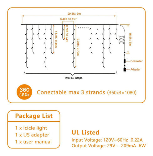 Voolex Waterproof Christmas Icicle Lights for Outdoor 5