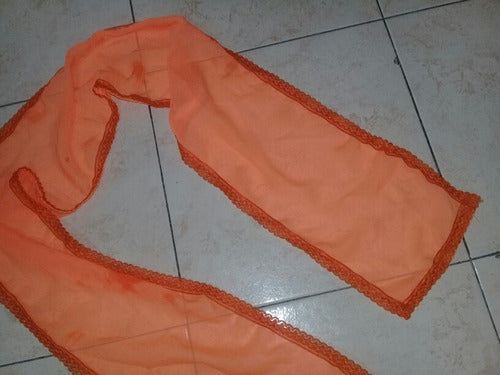 Narrow Orange Chiffon Scarf with Lace Borders 140 x 16 Cms 1