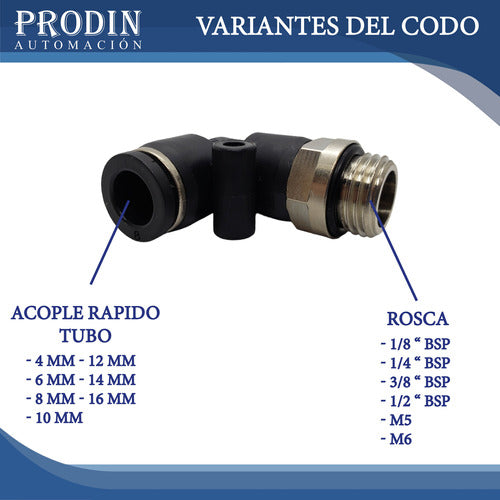 Euromatic Quick Coupling Pneumatic Elbow M5 Thread for 6mm Tube 1