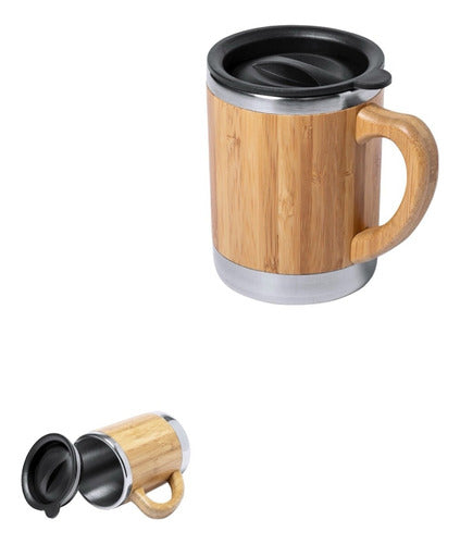 Impofra Taza Térmica Reutilizable En Bambú De Acero Inox 300ml 0