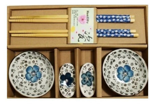 HooXifu Set De Sushi, 2 Bowls Y 2 Palitos Color Azul 0