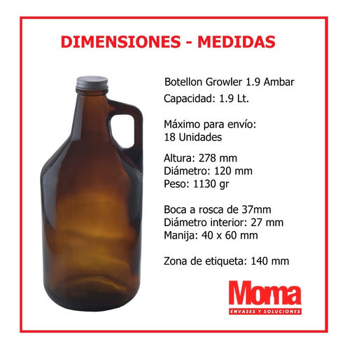 Rigolleau 12 Botellones Growler Americano Ambar Cerveza C/tapa 1.9 Lt 1