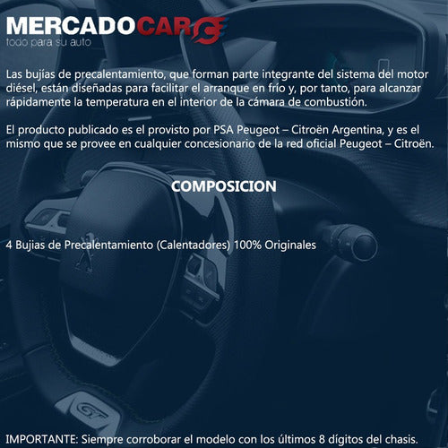 Kit 4 Calentadores Original Peugeot 206 1.9 Diesel Dw8 2006 1