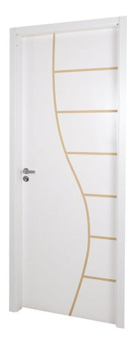 Kit Porta De Madeira Decorada 215x64cm Com Batente De Mdf Wt 1