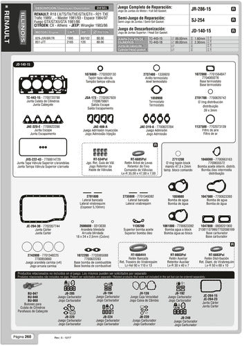 Renault R18 2.0/2.2 829 Decarbonization Set (w/Seals) 2