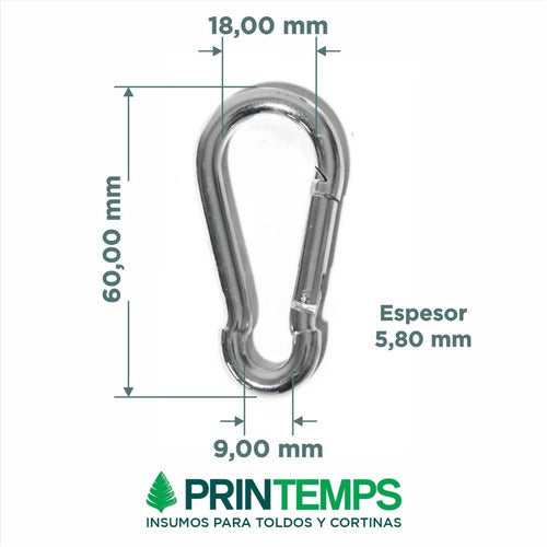 Printemps Carabiner Keychain Type Pear Galvanized 6 X 60 Mm X 10 U 1