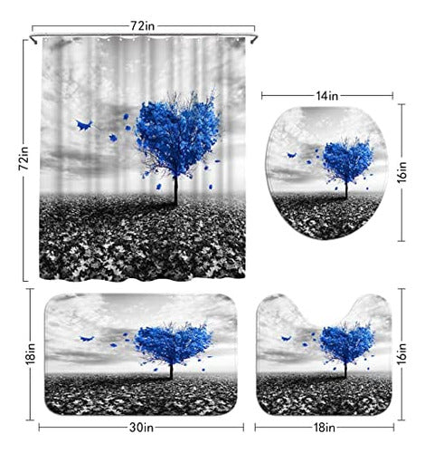 Conjunto De Cortina De Chuveiro Azul Atgowac Árvore Azul 72 4