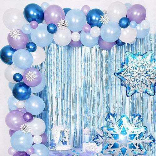 Deco Estrella Arco Globos Frozen Copos De Nieve Cotillon Cumpleaños Fiesta 0