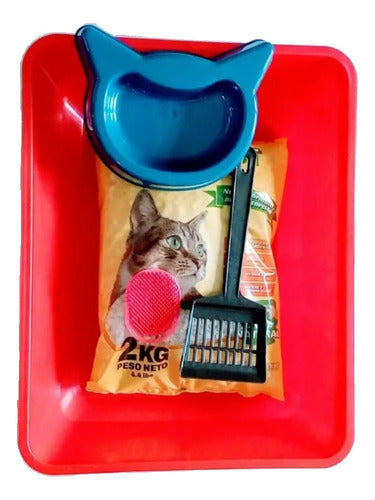 PET & FISH Large Cat Sanitary Kit with Tray, Feeder, Scoop, and 2kg of Litter 0